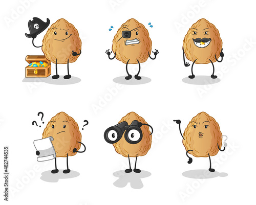 almond Pirate group character. cartoon mascot vector