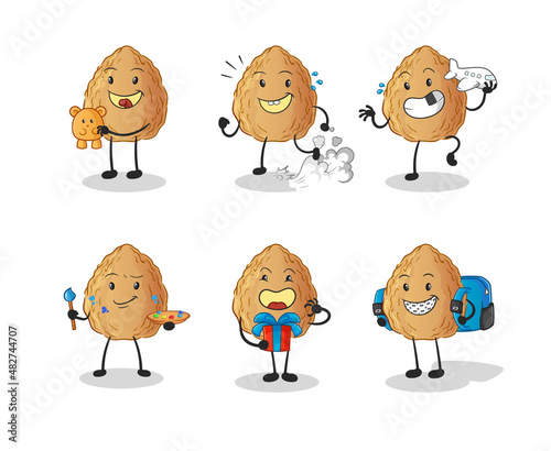 almond children group character. cartoon mascot vector