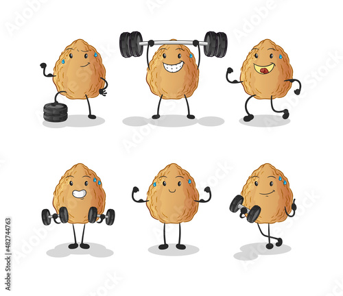 almond exercise set character. cartoon mascot vector