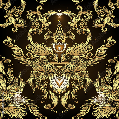 Seamless vintage background brown baroque pattern. Wallpaper, textile design.