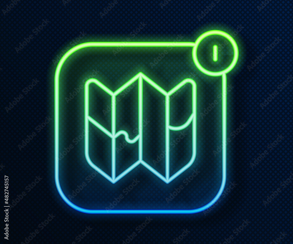 Glowing neon line Infographic of city map navigation icon isolated on blue background. Mobile App Interface concept design. Geolacation concept. Vector