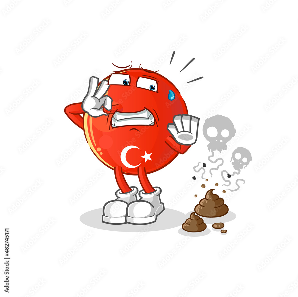 turkish flag with stinky waste illustration. character vector