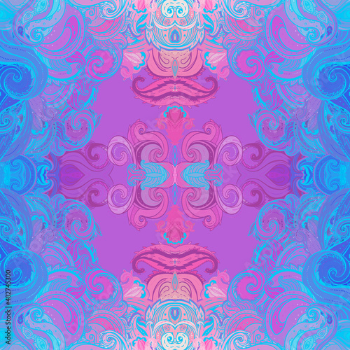 Floral paisley indian vector colorful ornate seamless pattern