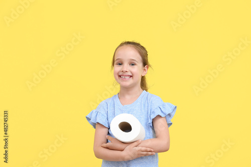 Funny little girl with toil...