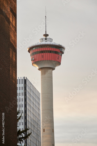 The Calgary Tower cloudless yellow sunset photo