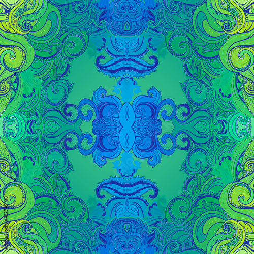 Floral paisley indian vector colorful ornate seamless pattern