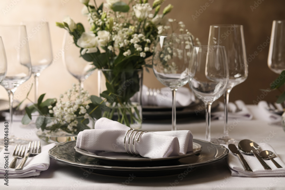 Fototapeta premium Stylish elegant table setting for festive dinner in restaurant
