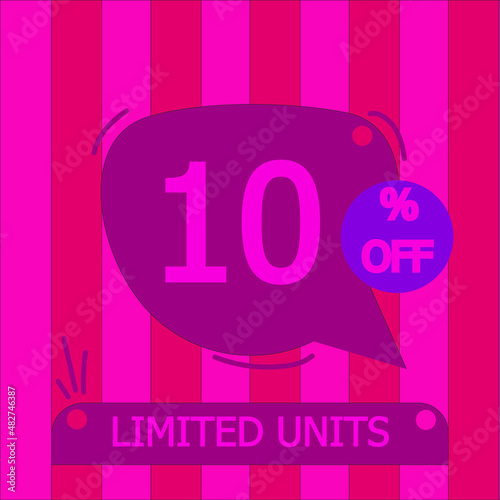 10  off. Pink and purple board for shopping and sales