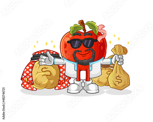 apple with worm rich arabian mascot. cartoon vector