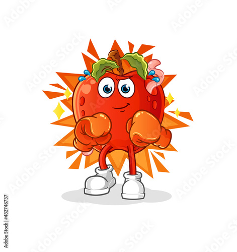 apple with worm boxer character. cartoon mascot vector