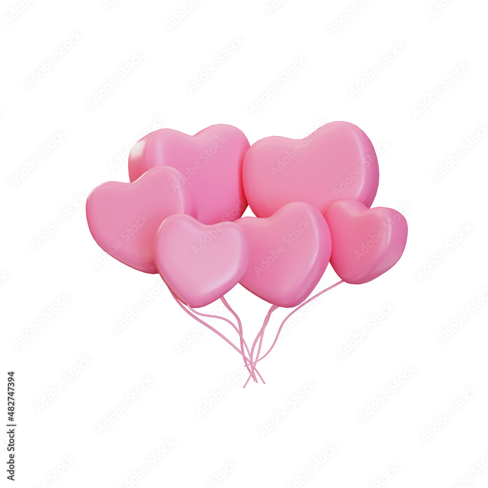 3d rendering pink love balloons