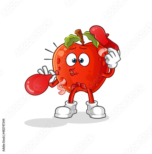 apple with worm pantomime blowing balloon. cartoon mascot vector
