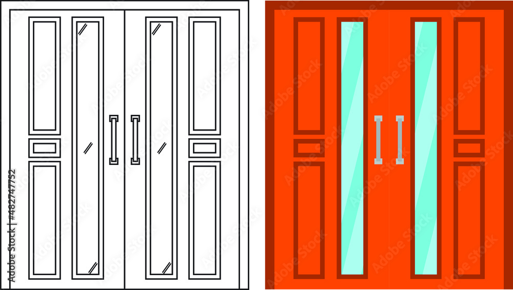 Illustration vector graphic of double door front view suitable for your home design and home poster design on architectural work Illustration vector graphic of double door front view suitable for your home design and home poster design on architectural work