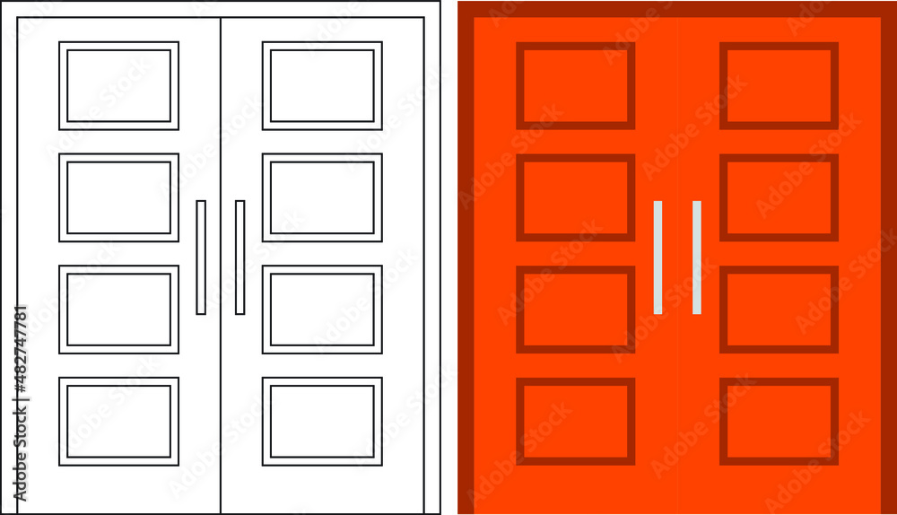 Illustration vector graphic of double door front view suitable for your home design and home poster design on architectural work Illustration vector graphic of double door front view suitable for your home design and home poster design on architectural work