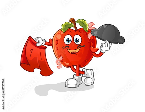 apple with worm matador with red cloth illustration. character vector