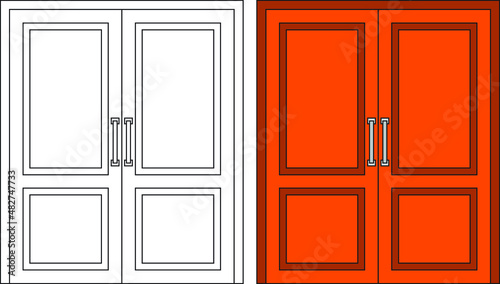 Illustration vector graphic of double door front view suitable for your home design and home poster design on architectural work