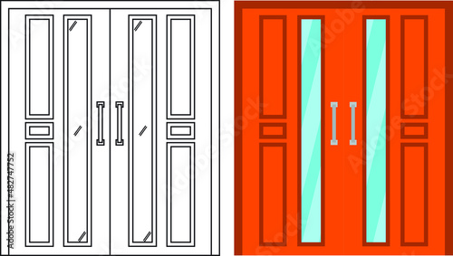 Illustration vector graphic of double door front view suitable for your home design and home poster design on architectural work
