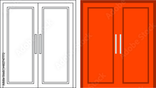 Illustration vector graphic of double door front view suitable for your home design and home poster design on architectural work