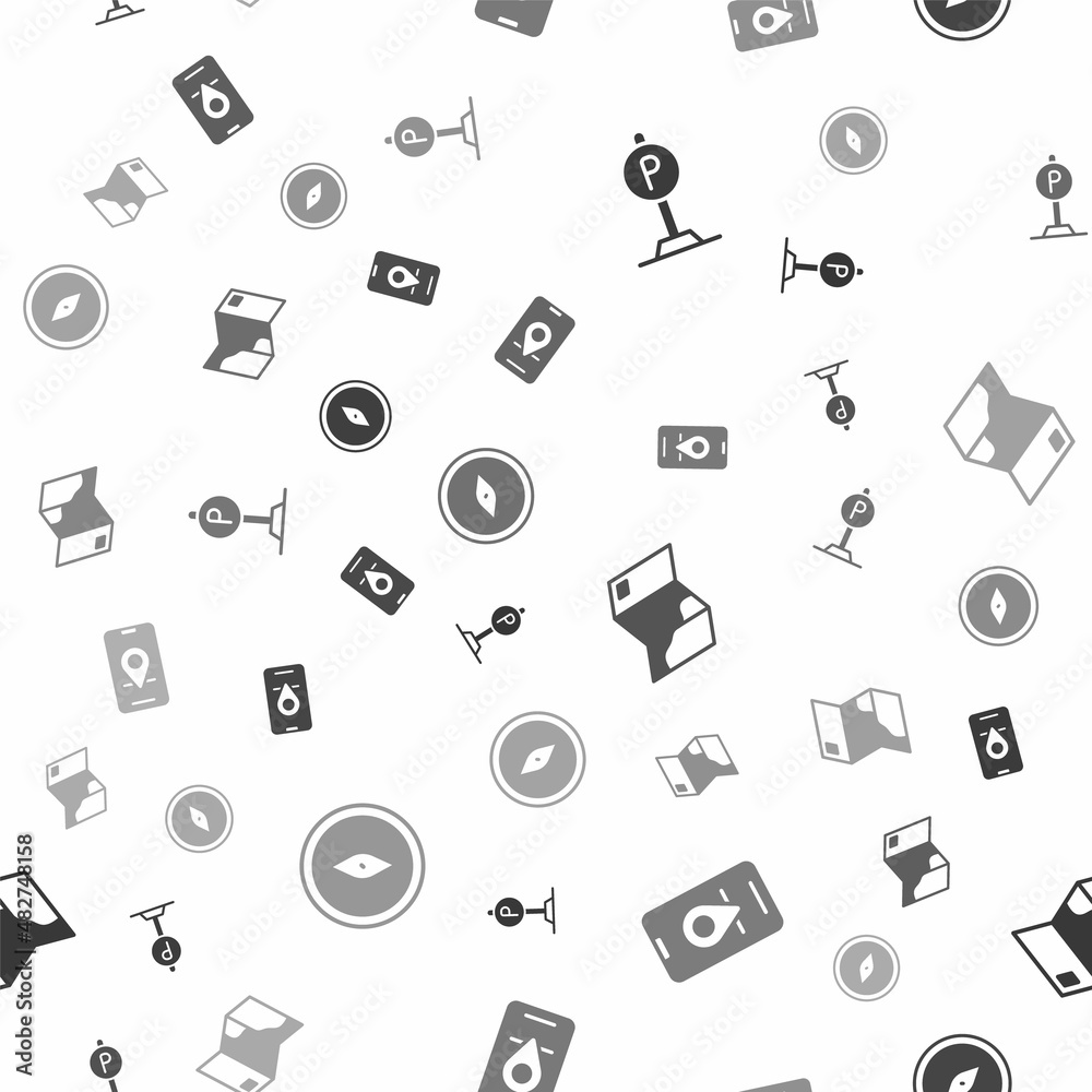 Set Parking, City map navigation, Folded and Compass on seamless pattern. Vector Set Parking, City map navigation, Folded and Compass on seamless pattern. Vector