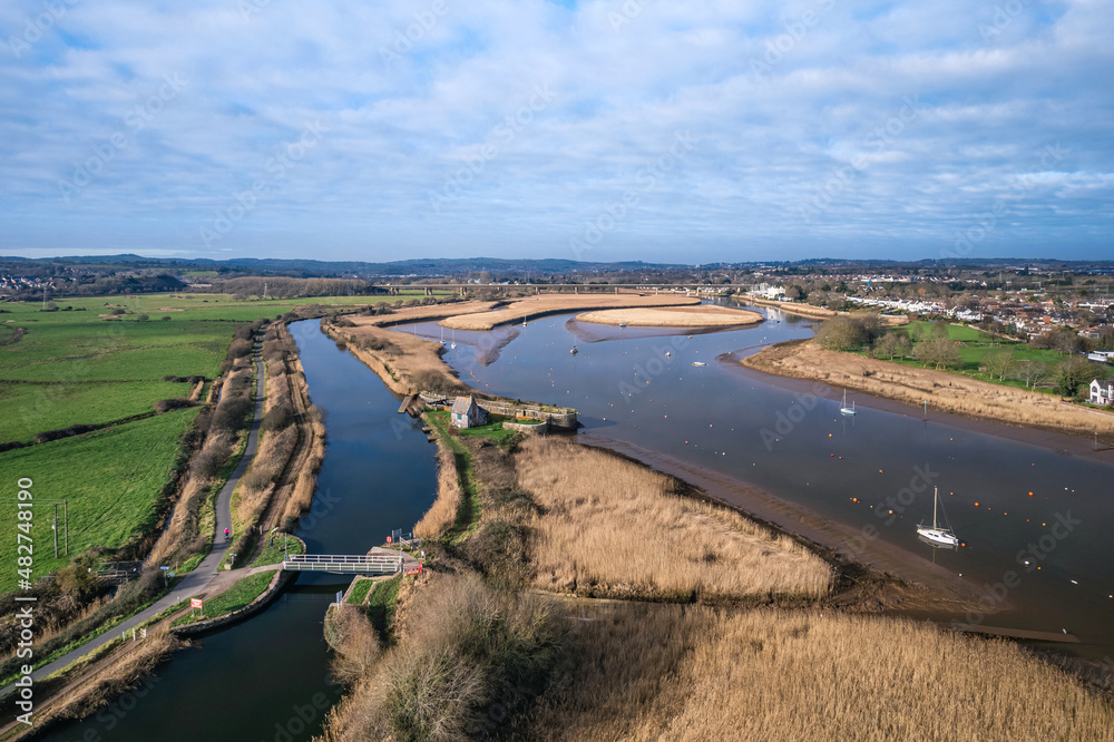 View from a drone over River Exe and Topsham, Devon, England