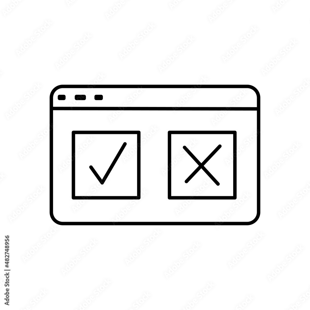 Marks on screen sign. Outline icon. Cross and check. Information symbol. Choice concept. Vector illustration. Stock image. Marks on screen sign. Outline icon. Cross and check. Information symbol. Choice concept. Vector illustration. Stock image.