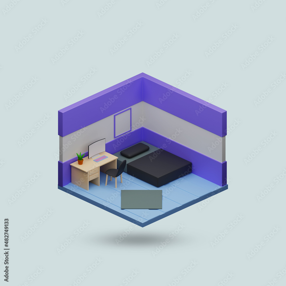 Obraz premium Minimalist 3d rendering isomeetric room illustration