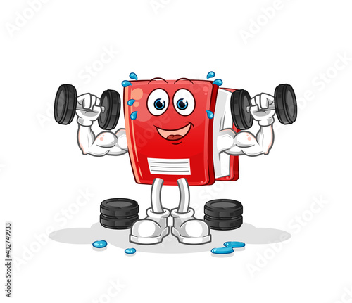 book weight training illustration. character vector