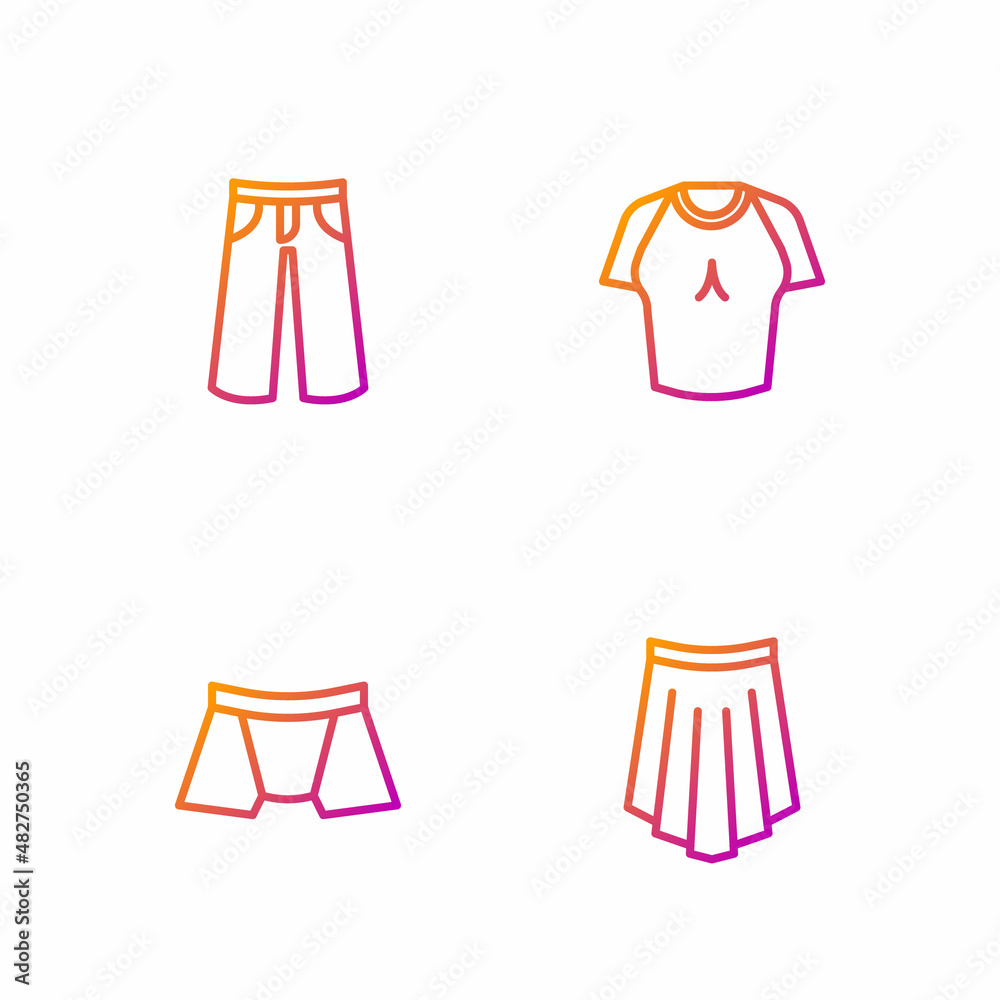 Set line Skirt, Men underpants, Pants and T-shirt. Gradient color icons. Vector