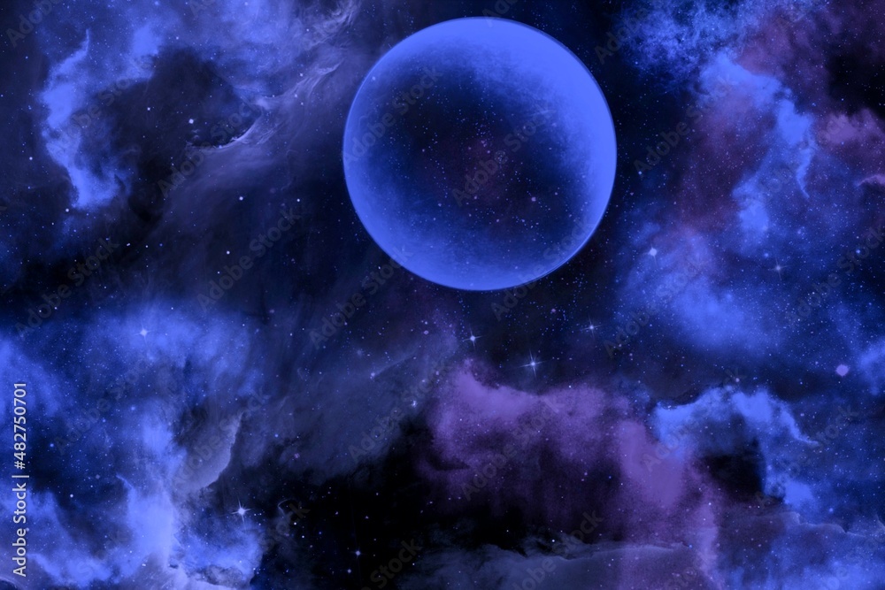 Stars of a planet and galaxy in a free space. Illustration background.