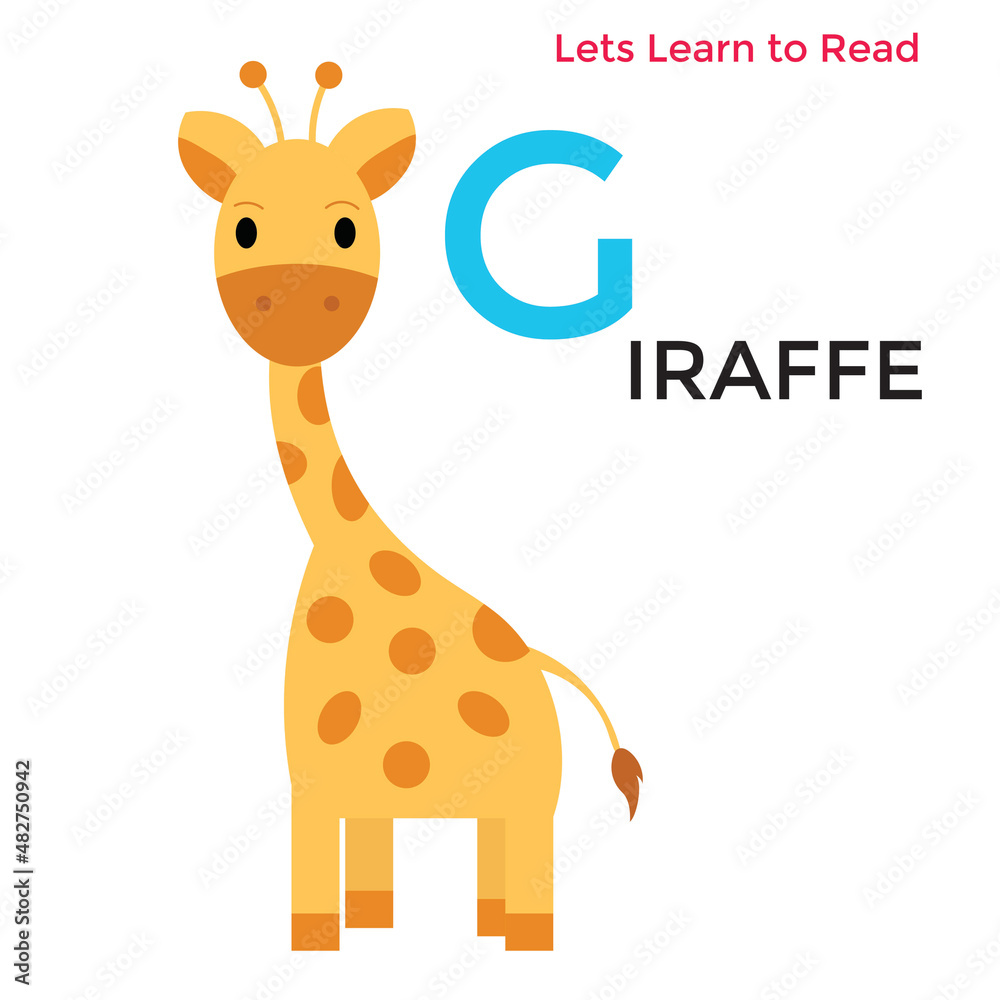 Fototapeta premium Animal alphabet or reading education animal names. Cute Animal Alphabet. lion, fox, elephant, horse, giraffe, sea lion