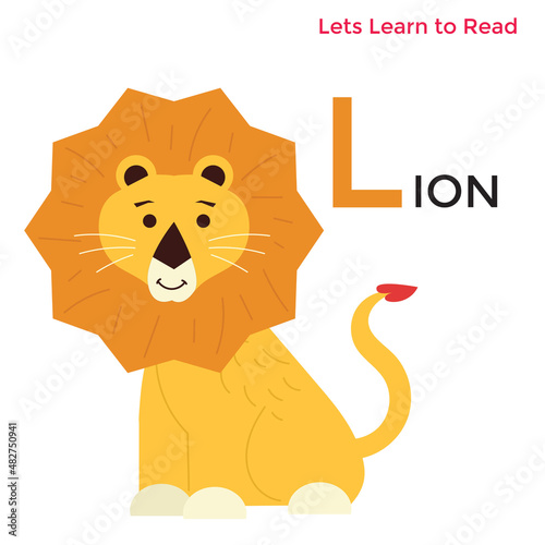 Animal alphabet or reading education animal names. Cute Animal Alphabet. lion, fox, elephant, horse, giraffe, sea lion