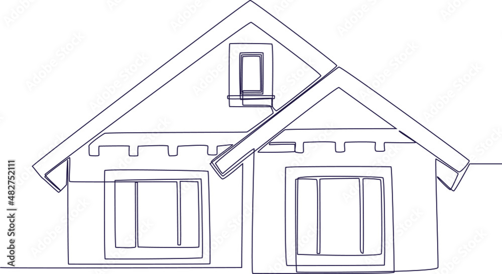 Continuous one line drawing of green little house with minimalism ...