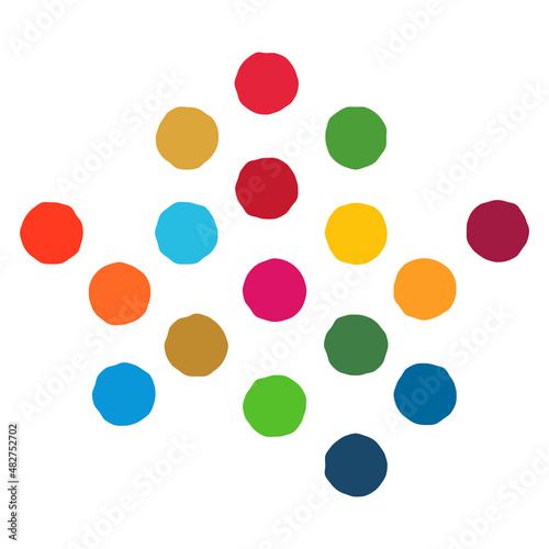 SDGsカラーの水玉模様　手描き風のベクターイラスト