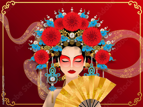 Woman in Beautiful traditional Chinese opera ,Vector illustration for cute design.