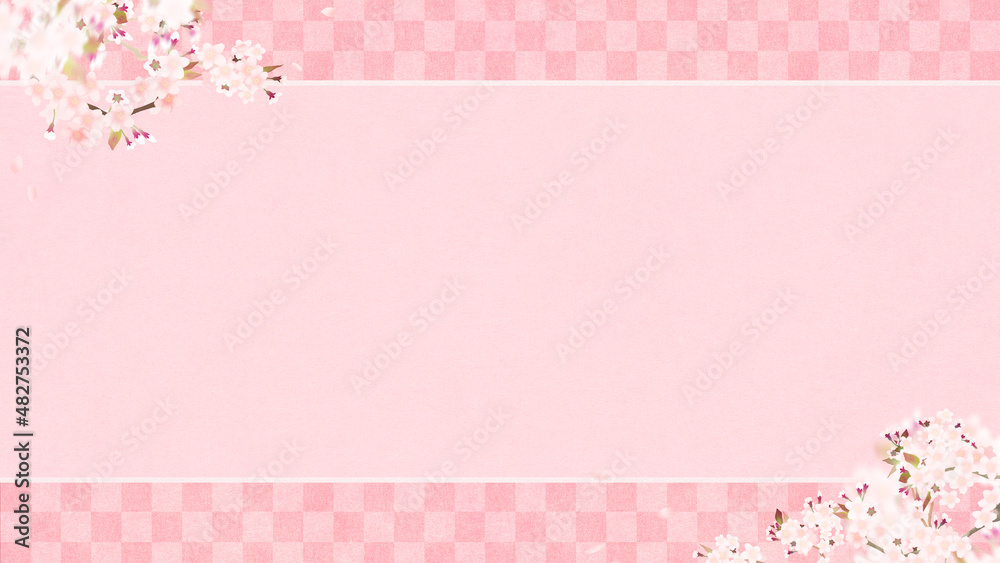 Oriental background material with cherry blossoms and traditional patterns Oriental background material with cherry blossoms and traditional patterns