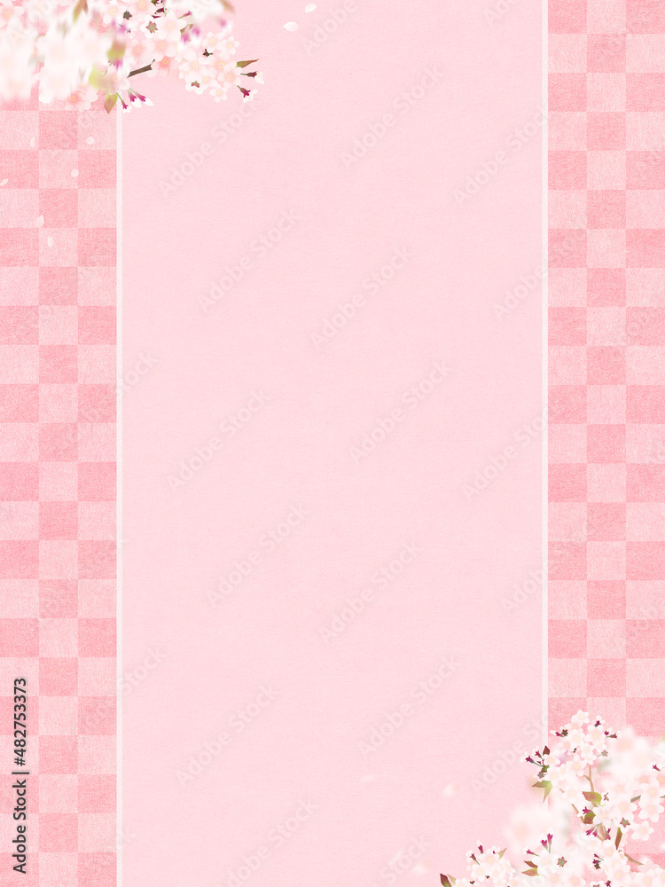 Oriental background material with cherry blossoms and traditional patterns Oriental background material with cherry blossoms and traditional patterns