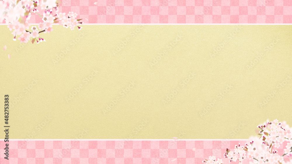 Oriental background material with cherry blossoms and traditional patterns Oriental background material with cherry blossoms and traditional patterns