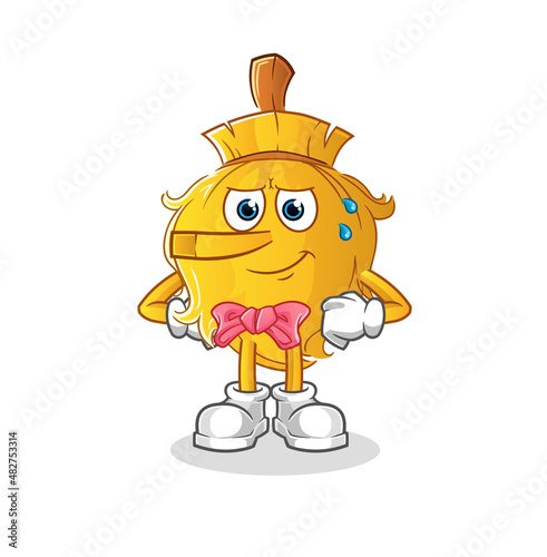 broom lie like Pinocchio character. cartoon mascot vector