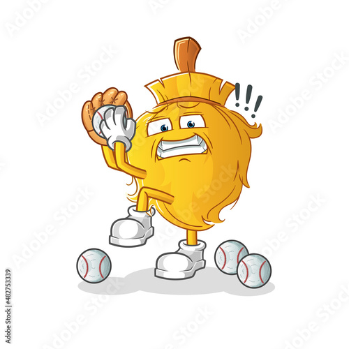 broom baseball pitcher cartoon. cartoon mascot vector