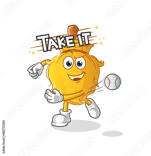 broom throwing baseball vector. cartoon character