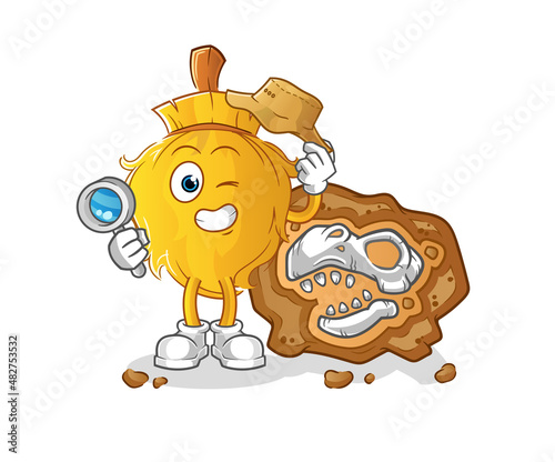 broom archaeologists with fossils mascot. cartoon vector