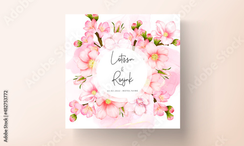 wedding invitation card set with beautiful pink flower