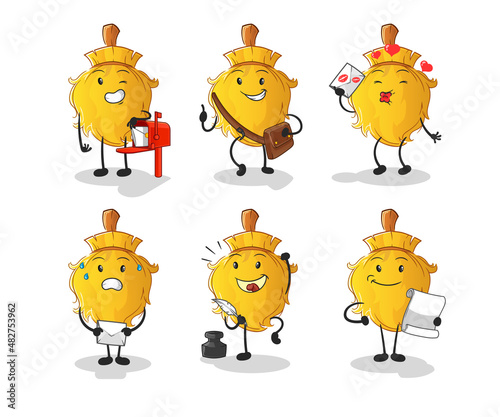 broom postman set character. cartoon mascot vector