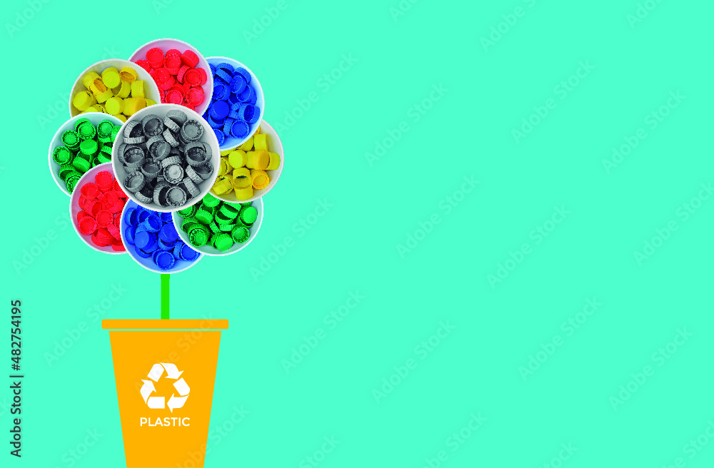 flor de tapas plásticas, reutilizar y reciclar por el medio ambiente