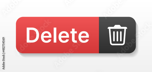 Red delete button with bin icon isolated on white background. photo