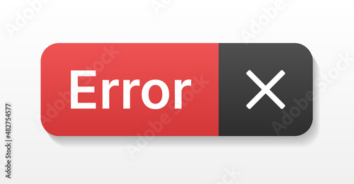 Red error web button. Error sign with x cross icon isolated on white background.