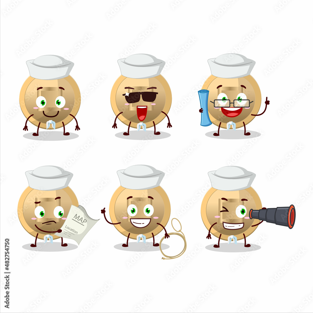 Obraz premium A character image design of chinese coin as a ship captain with binocular