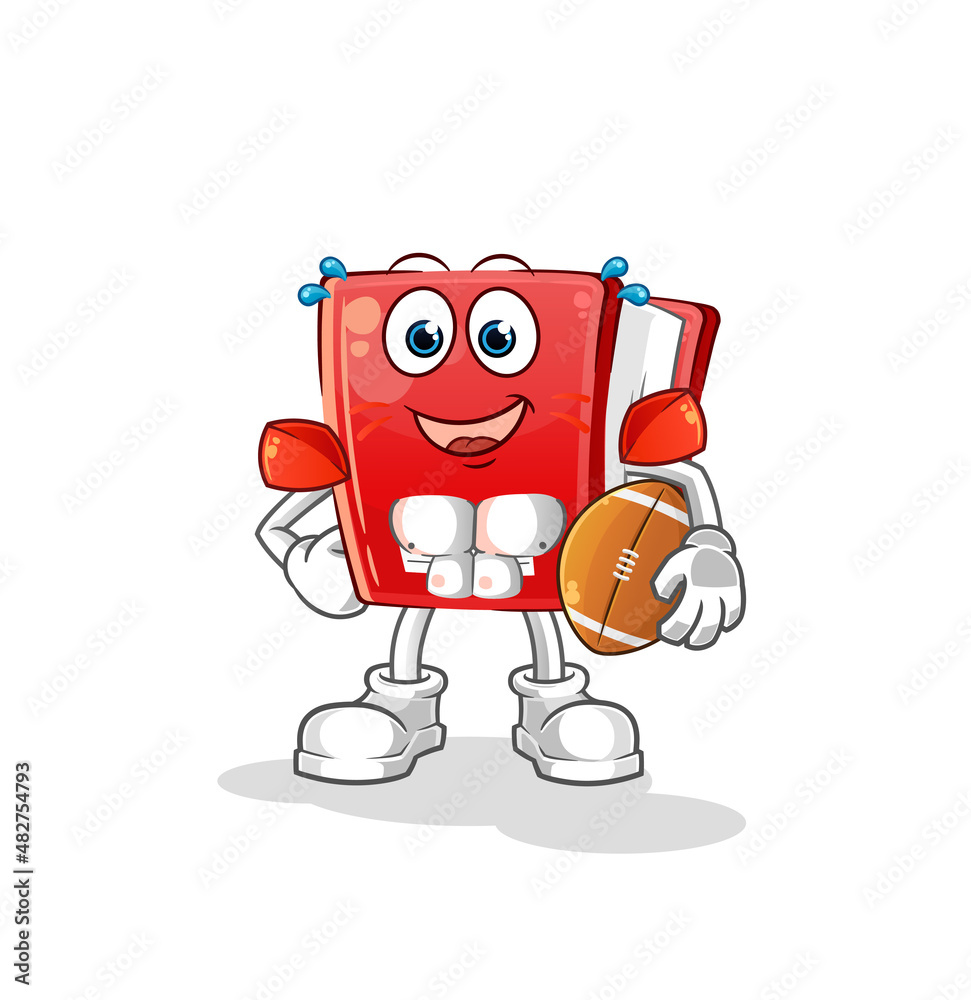 book playing rugby character. cartoon mascot vector