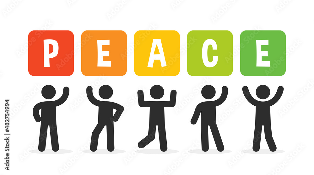 People icon holding banner with text Peace in colorful design. People icon holding banner with text Peace in colorful design.