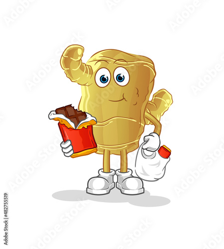 Ginger eat chocolate mascot. cartoon vector